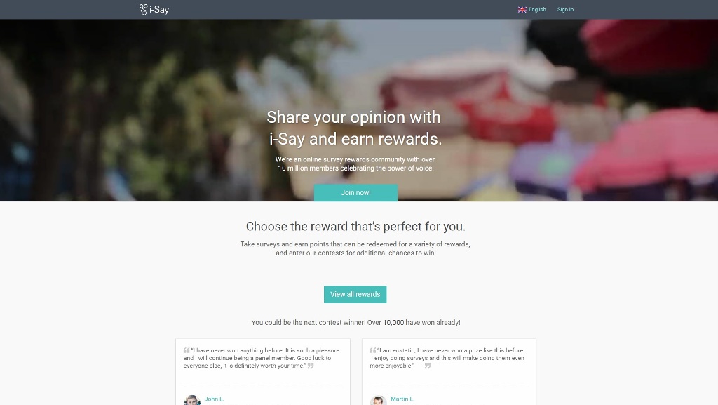 Ipsos I-say Homepage Screenshot